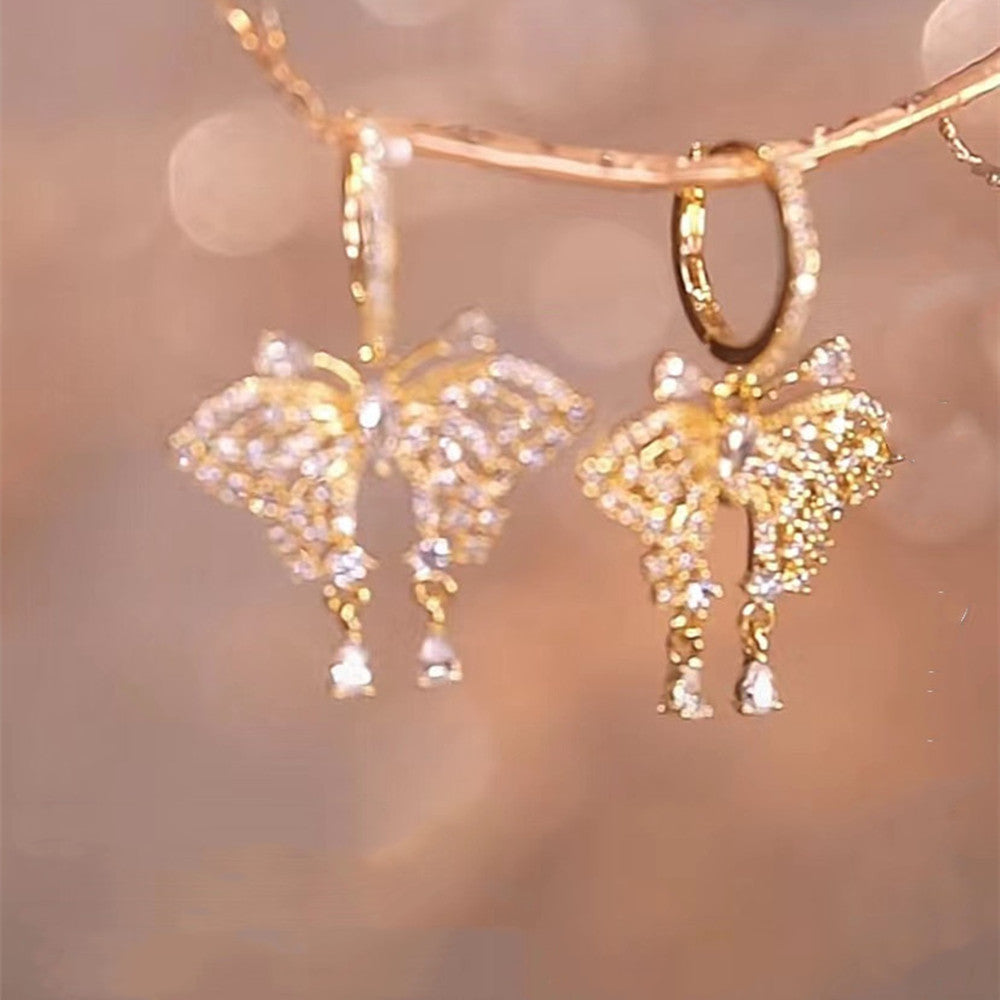 Super Fairy Butterfly Earrings Light Luxury Zircon Micro-set Sweet And Versatile