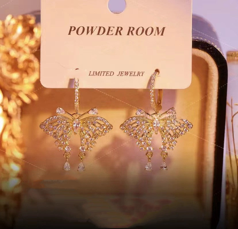 Super Fairy Butterfly Earrings Light Luxury Zircon Micro-set Sweet And Versatile